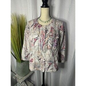 Chicos Women’s 1 US M Shacket Jacket Pink Parley Pockets Full Zip 100% Linen